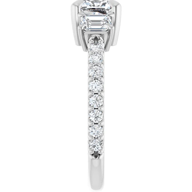 14K White Gold 1 1/2 CTW Cushion-Cut and Emerald-Cut Diamond Three-Stone Ring