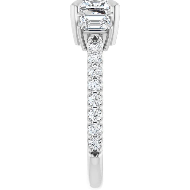14K White Gold 1 1/2 CTW Cushion-Cut and Emerald-Cut Diamond Three-Stone Ring