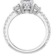 14K White Gold 1 1/2 CTW Cushion-Cut and Emerald-Cut Diamond Three-Stone Ring