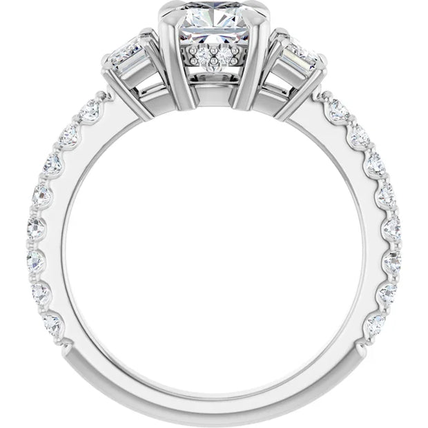 14K White Gold 1 1/2 CTW Cushion-Cut and Emerald-Cut Diamond Three-Stone Ring