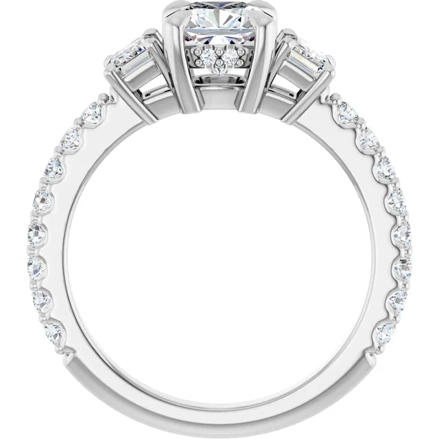 14K White Gold 1 1/2 CTW Cushion-Cut and Emerald-Cut Diamond Three-Stone Ring