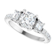 14K White Gold 1 1/2 CTW Cushion-Cut and Emerald-Cut Diamond Three-Stone Ring