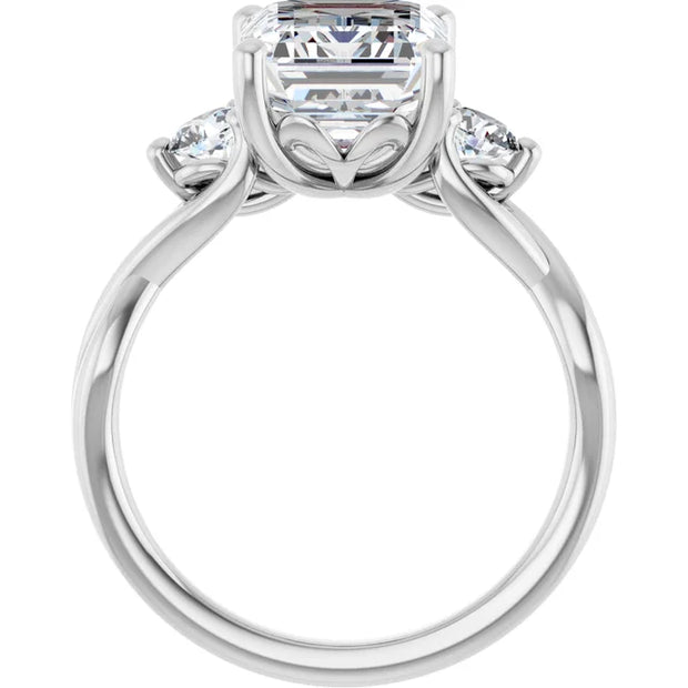 14K White Gold 1 1/2 CTW Emerald-Cut Diamond Ring with Twisted Shank