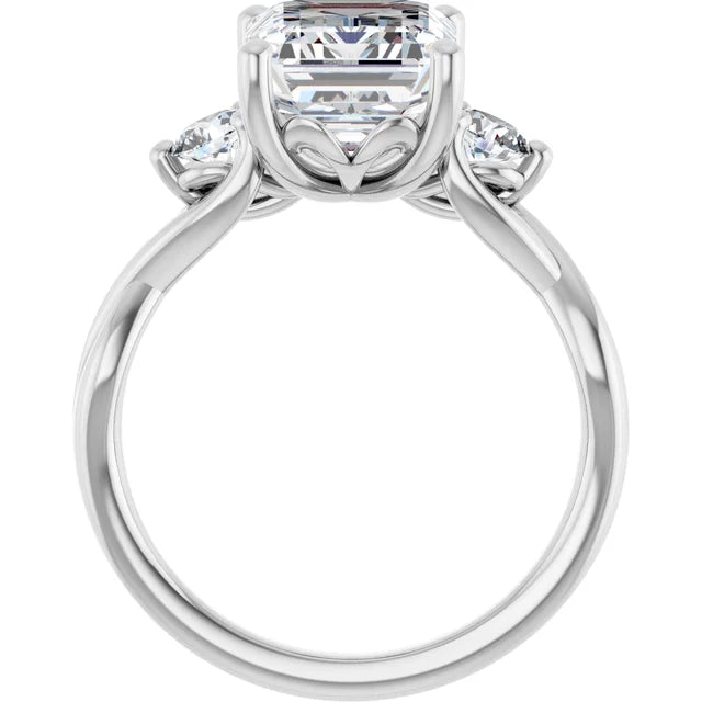 14K White Gold 1 1/2 CTW Emerald-Cut Diamond Ring with Twisted Shank