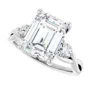 14K White Gold 1 1/2 CTW Emerald-Cut Diamond Ring with Twisted Shank