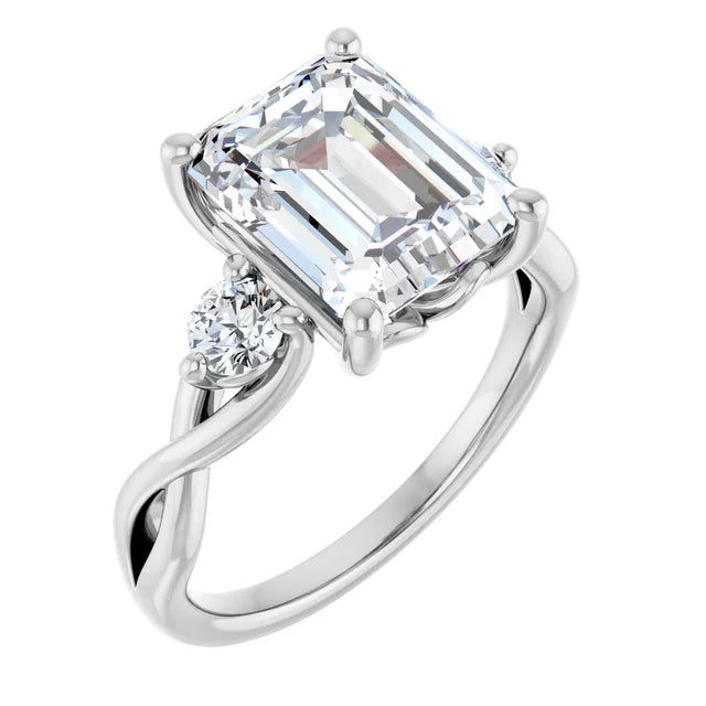 14K White Gold 1 1/2 CTW Emerald-Cut Diamond Ring with Twisted Shank