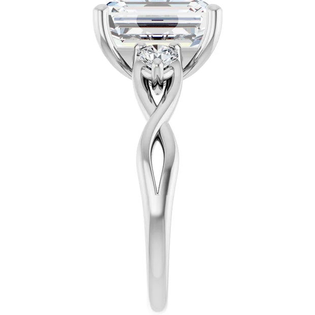 14K White Gold 1 1/2 CTW Emerald-Cut Diamond Ring with Twisted Shank