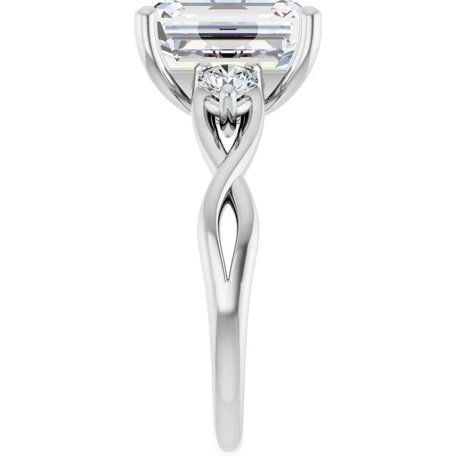 14K White Gold 1 1/2 CTW Emerald-Cut Diamond Ring with Twisted Shank