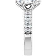 14K White Gold 1 1/2 CTW Marquise Diamond Engagement Ring with Double Row Pavé Band