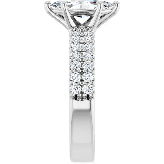 14K White Gold 1 1/2 CTW Marquise Diamond Engagement Ring with Double Row Pavé Band