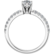 14K White Gold 1 1/2 CTW Marquise Diamond Engagement Ring with Double Row Pavé Band