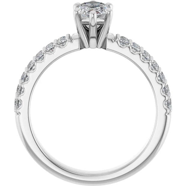 14K White Gold 1 1/2 CTW Marquise Diamond Engagement Ring with Double Row Pavé Band