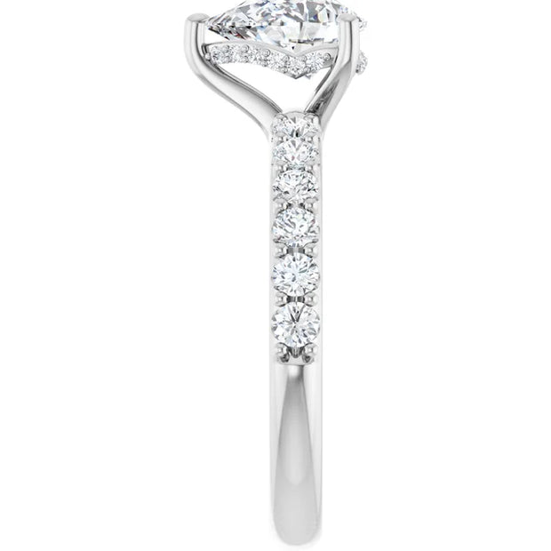 14K White Gold 1 1/2 CTW Pear-Shaped Diamond Engagement Ring with Accented Band