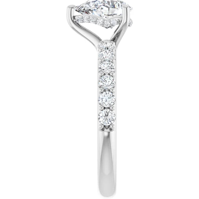14K White Gold 1 1/2 CTW Pear-Shaped Diamond Engagement Ring with Accented Band