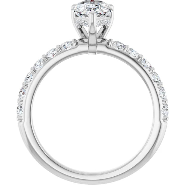 14K White Gold 1 1/2 CTW Pear-Shaped Diamond Engagement Ring with Accented Band