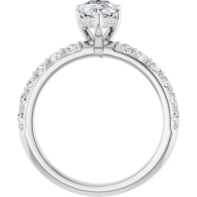 14K White Gold 1 1/2 CTW Pear-Shaped Diamond Engagement Ring with Accented Band