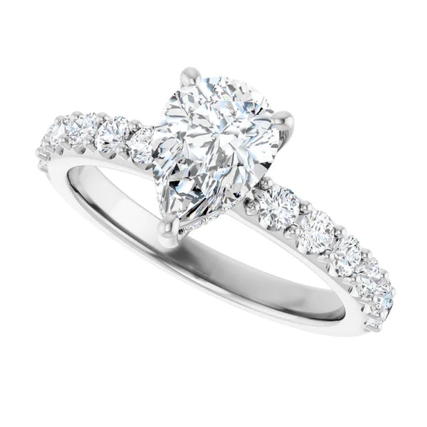 14K White Gold 1 1/2 CTW Pear-Shaped Diamond Engagement Ring with Accented Band