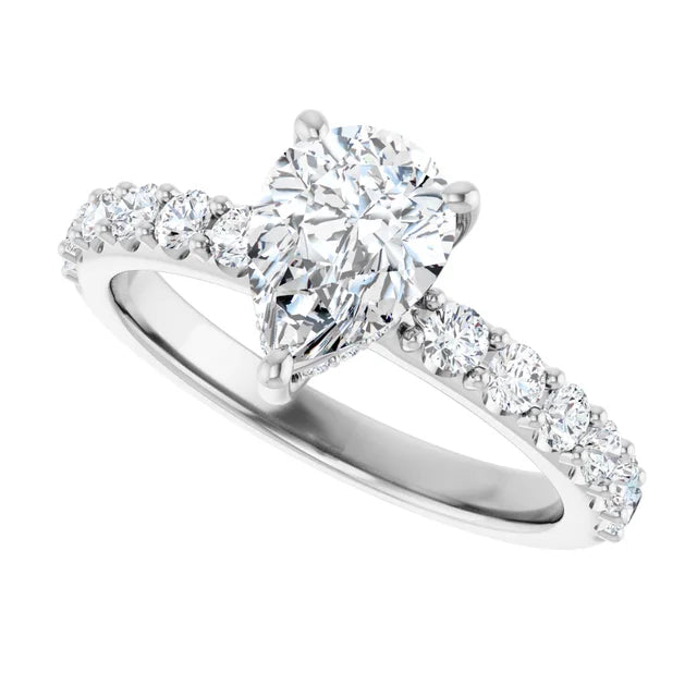 14K White Gold 1 1/2 CTW Pear-Shaped Diamond Engagement Ring with Accented Band