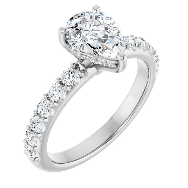 14K White Gold 1 1/2 CTW Pear-Shaped Diamond Engagement Ring with Accented Band