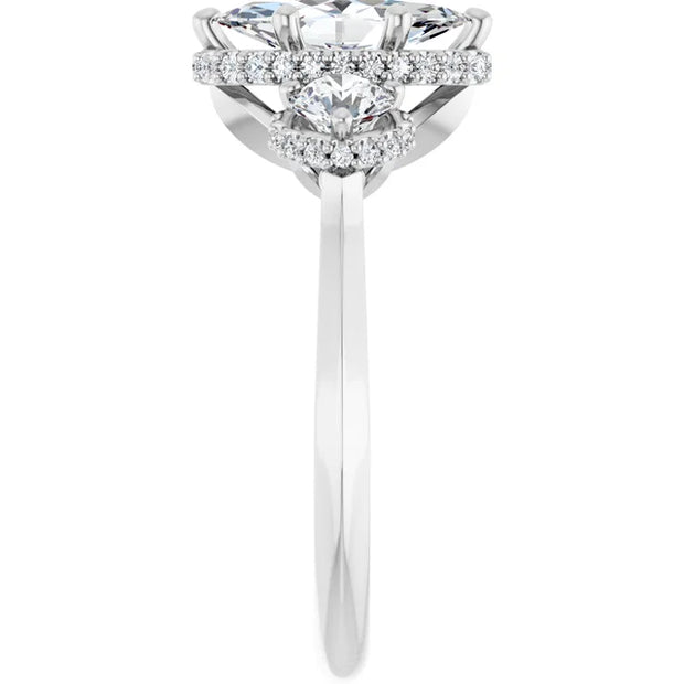 14K White Gold 1 1/3 CTW Marquise and Round Diamond Halo Trio Ring