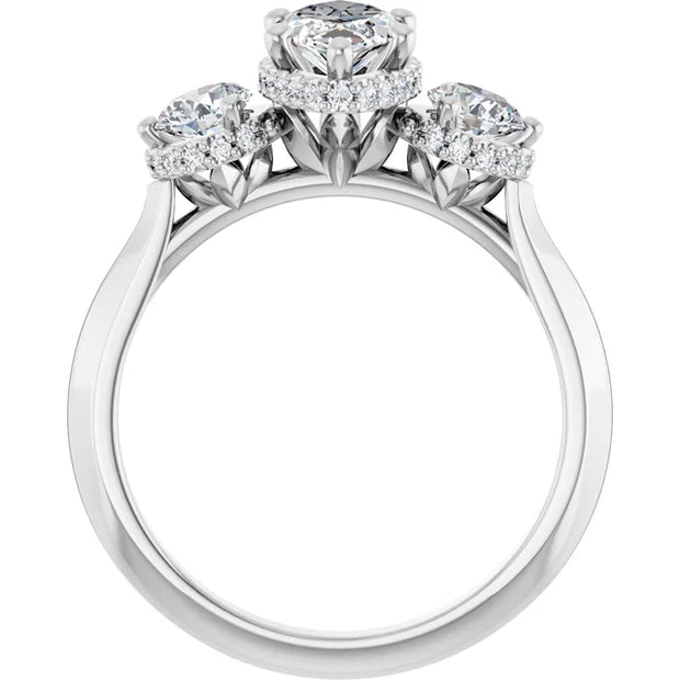 14K White Gold 1 1/3 CTW Marquise and Round Diamond Halo Trio Ring