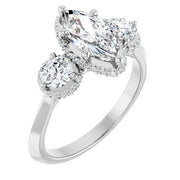 14K White Gold 1 1/3 CTW Marquise and Round Diamond Halo Trio Ring