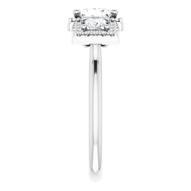 14K White Gold 1.14 CTW Princess Diamond Three-Stone Halo Engagement Ring