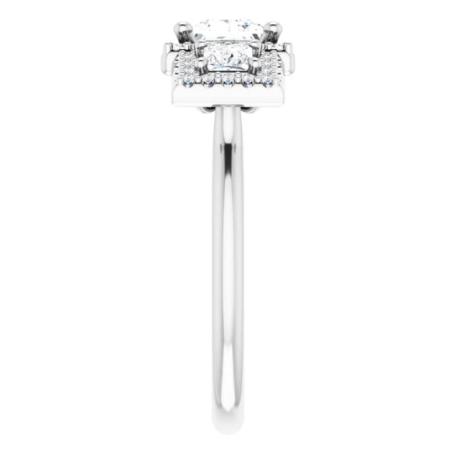 14K White Gold 1.14 CTW Princess Diamond Three-Stone Halo Engagement Ring