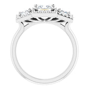 14K White Gold 1.14 CTW Princess Diamond Three-Stone Halo Engagement Ring