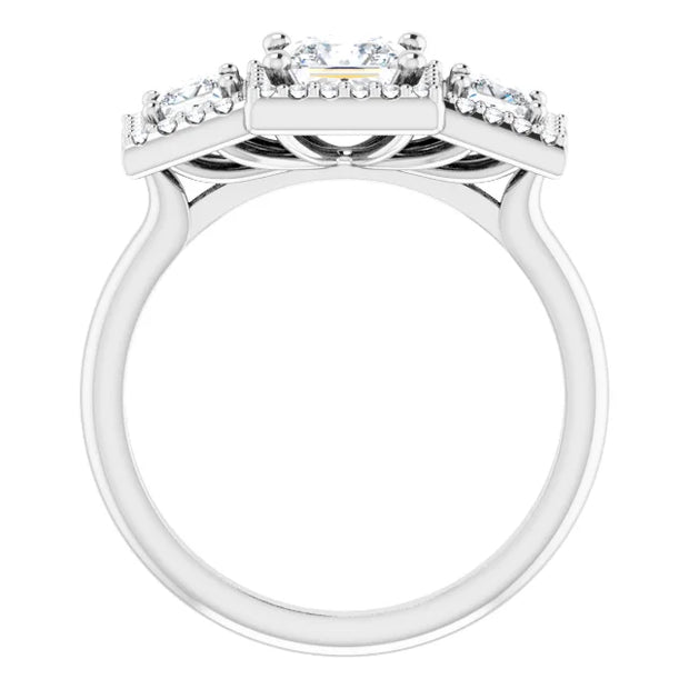 14K White Gold 1.14 CTW Princess Diamond Three-Stone Halo Engagement Ring