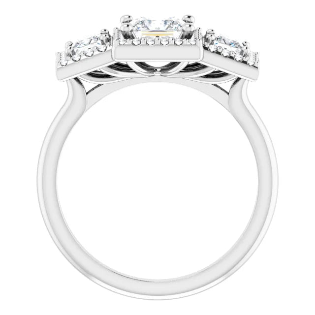 14K White Gold 1.14 CTW Princess Diamond Three-Stone Halo Engagement Ring