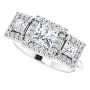 14K White Gold 1.14 CTW Princess Diamond Three-Stone Halo Engagement Ring