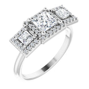 14K White Gold 1.14 CTW Princess Diamond Three-Stone Halo Engagement Ring