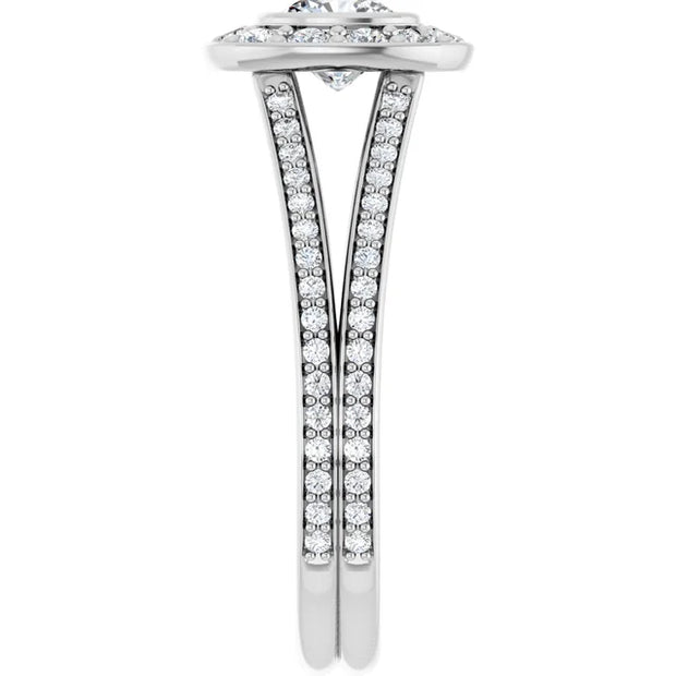 14K White Gold 1 1/5 CTW Cushion Diamond Halo Engagement Ring with Split Shank