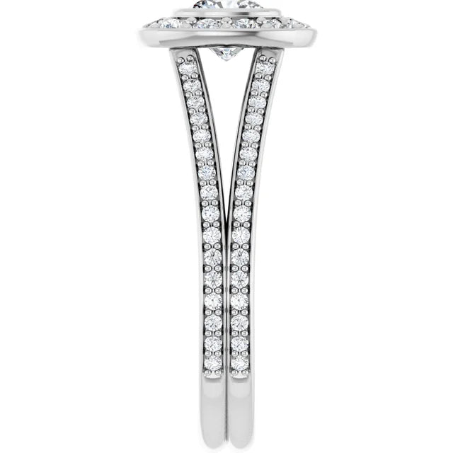 14K White Gold 1 1/5 CTW Cushion Diamond Halo Engagement Ring with Split Shank