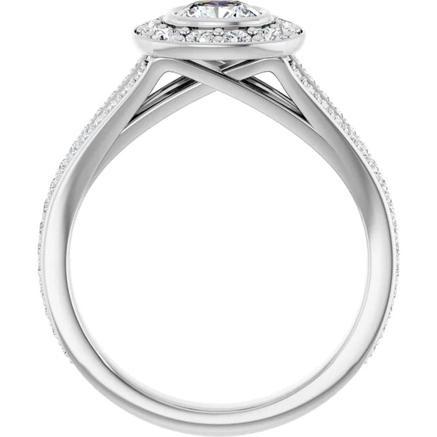 14K White Gold 1 1/5 CTW Cushion Diamond Halo Engagement Ring with Split Shank