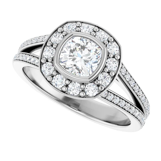 14K White Gold 1 1/5 CTW Cushion Diamond Halo Engagement Ring with Split Shank