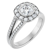 14K White Gold 1 1/5 CTW Cushion Diamond Halo Engagement Ring with Split Shank