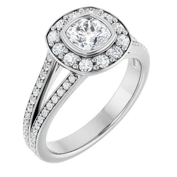 14K White Gold 1 1/5 CTW Cushion Diamond Halo Engagement Ring with Split Shank