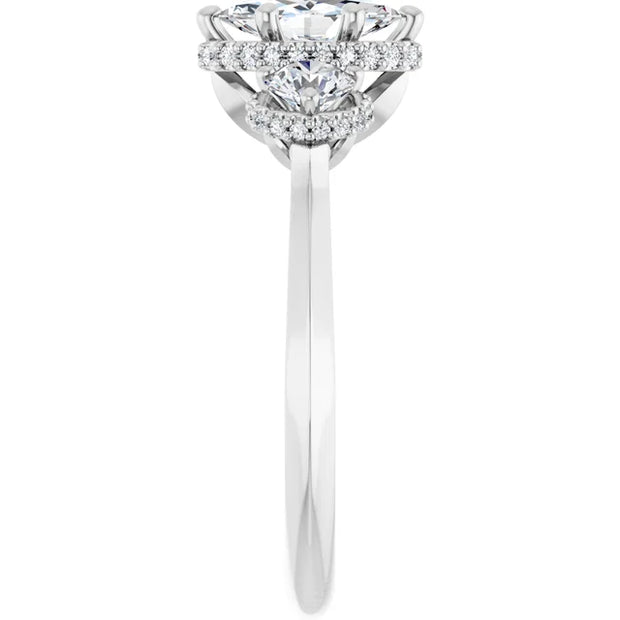 14K White Gold 1 1/5 CTW Marquise and Round Diamond Three-Stone Engagement Ring