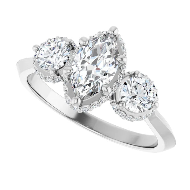 14K White Gold 1 1/5 CTW Marquise and Round Diamond Three-Stone Engagement Ring