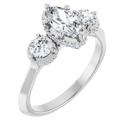 14K White Gold 1 1/5 CTW Marquise and Round Diamond Three-Stone Engagement Ring