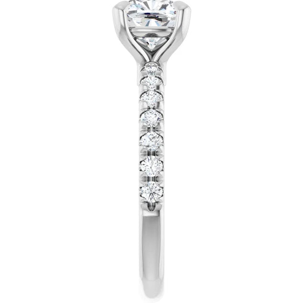 14K White Gold 1 1/6 CTW Cushion-Cut Diamond Ring with French-Set Band