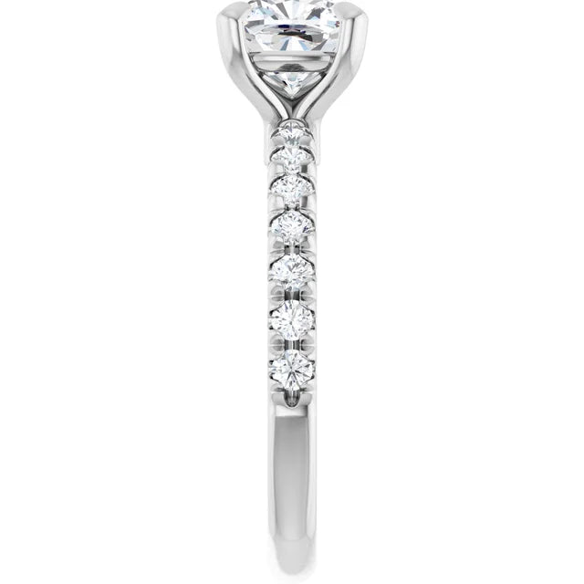 14K White Gold 1 1/6 CTW Cushion-Cut Diamond Ring with French-Set Band
