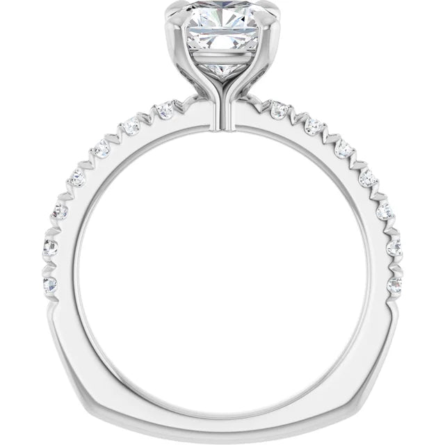 14K White Gold 1 1/6 CTW Cushion-Cut Diamond Ring with French-Set Band