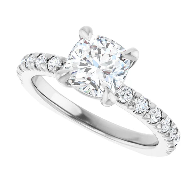 14K White Gold 1 1/6 CTW Cushion-Cut Diamond Ring with French-Set Band