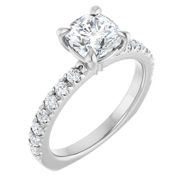 14K White Gold 1 1/6 CTW Cushion-Cut Diamond Ring with French-Set Band