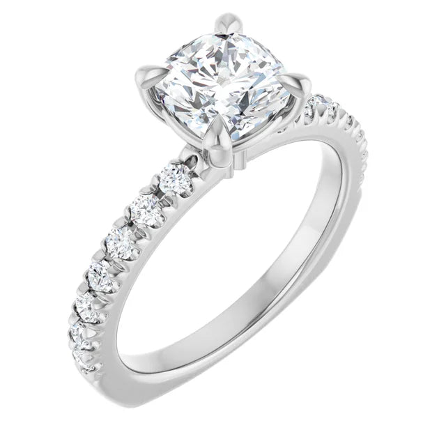 14K White Gold 1 1/6 CTW Cushion-Cut Diamond Ring with French-Set Band