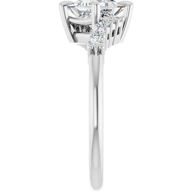 14K White Gold 1 1/6 CTW Princess Diamond Engagement Ring with Round Diamond Accents
