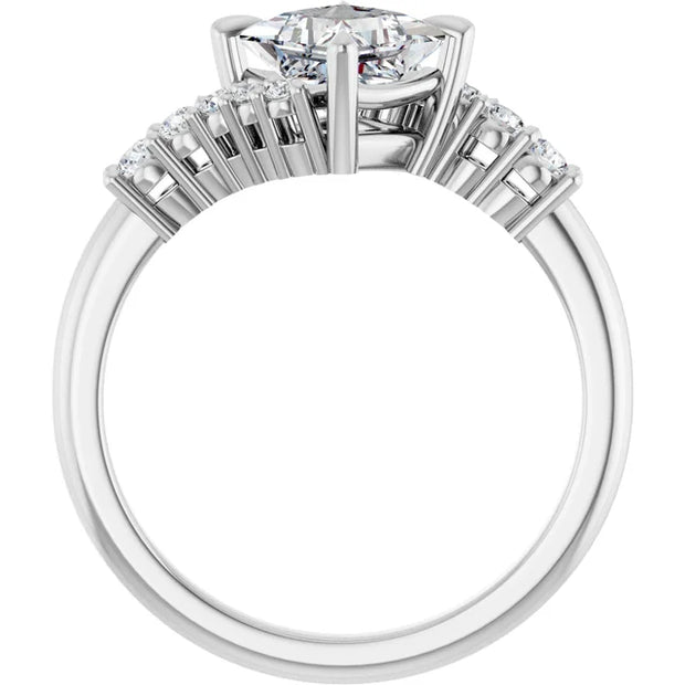 14K White Gold 1 1/6 CTW Princess Diamond Engagement Ring with Round Diamond Accents